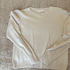 Brit. NY Women's Light Cream Crew Neck Sweater. Slight puff sleeves